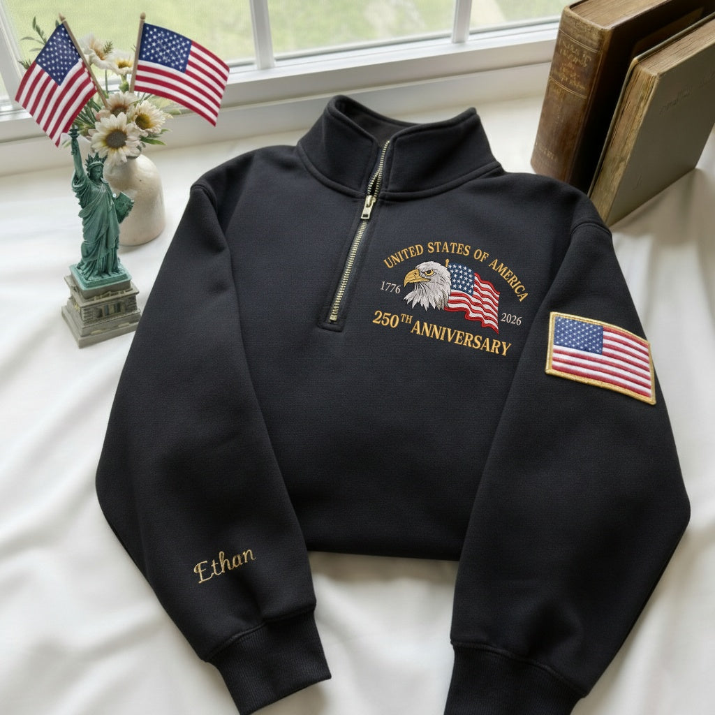 Sudadera con Cremallera hasta el Pecho y Bordado del 250 Aniversario de EE. UU.
