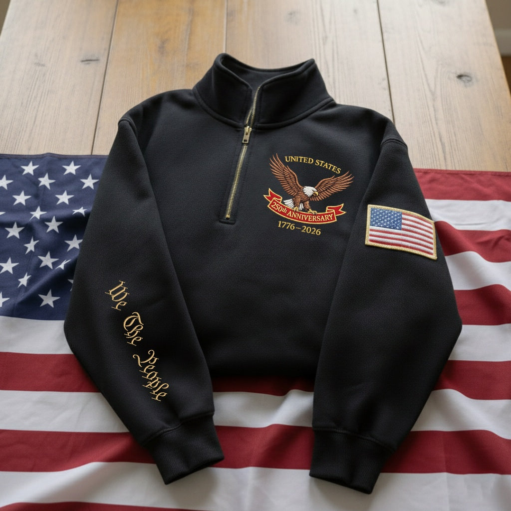 Sudadera con cremallera de un cuarto bordada del 250.º aniversario del Día de la Independencia de EE. UU.