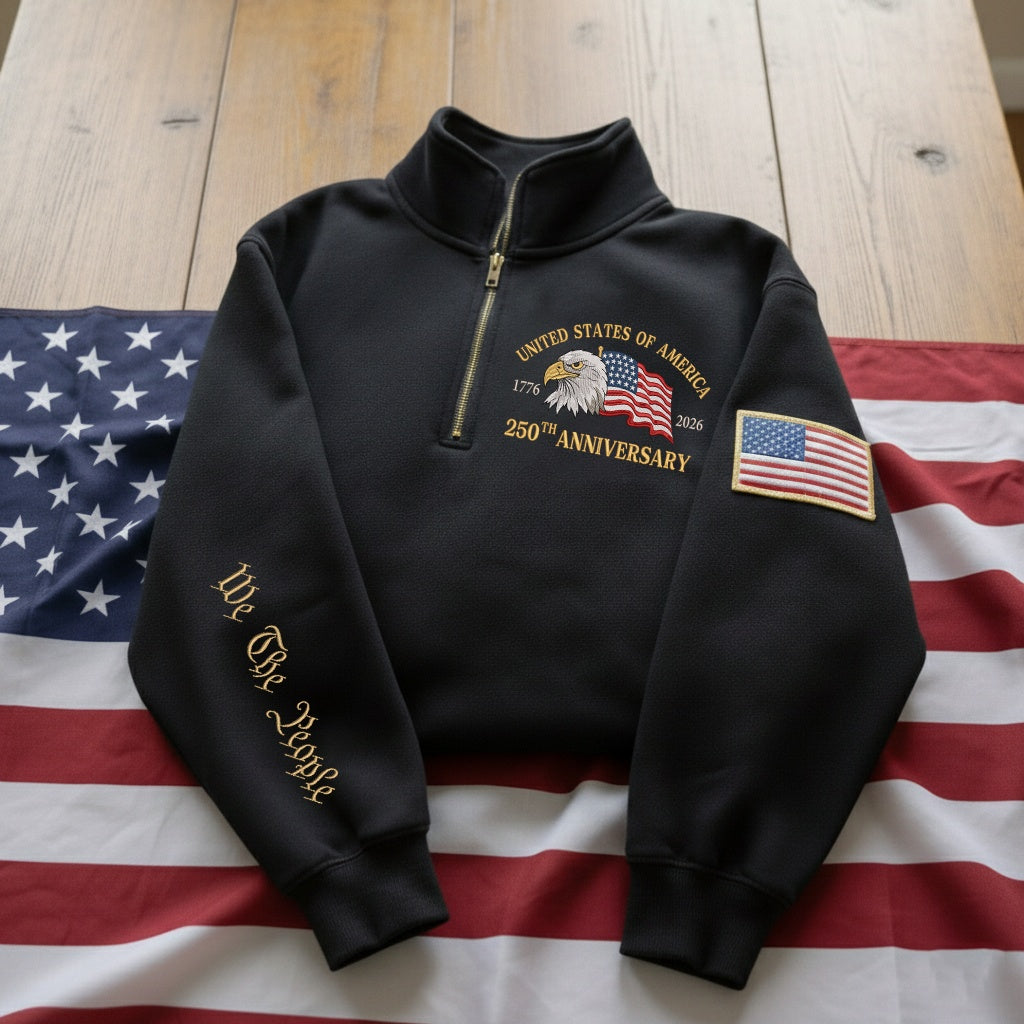 Sudadera con cremallera de cuarto con bordado «We The People» por el 250.º aniversario del Día de la Independencia de EE. UU.
