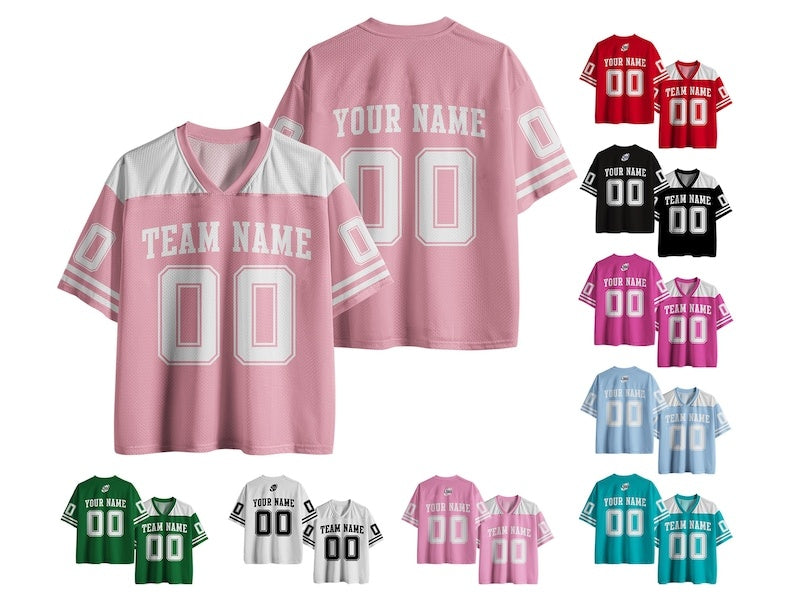 Custom Number and Name Mesh Jersey, Game Day Uniforms, Personalized Football Team Tshirt for Party Streetwear Wedding Game Gift