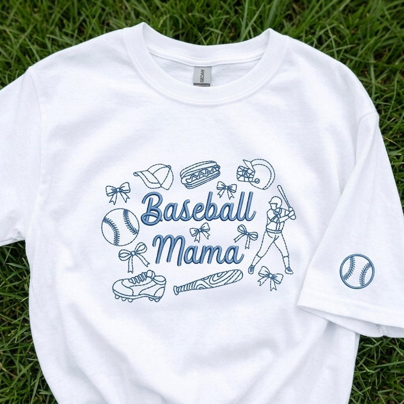 Embroidered Baseball Mama Shirt with Kids Names, Baseball Mom Game Day Shirt, Sports Mom Shirt, Mother’s Day Gift