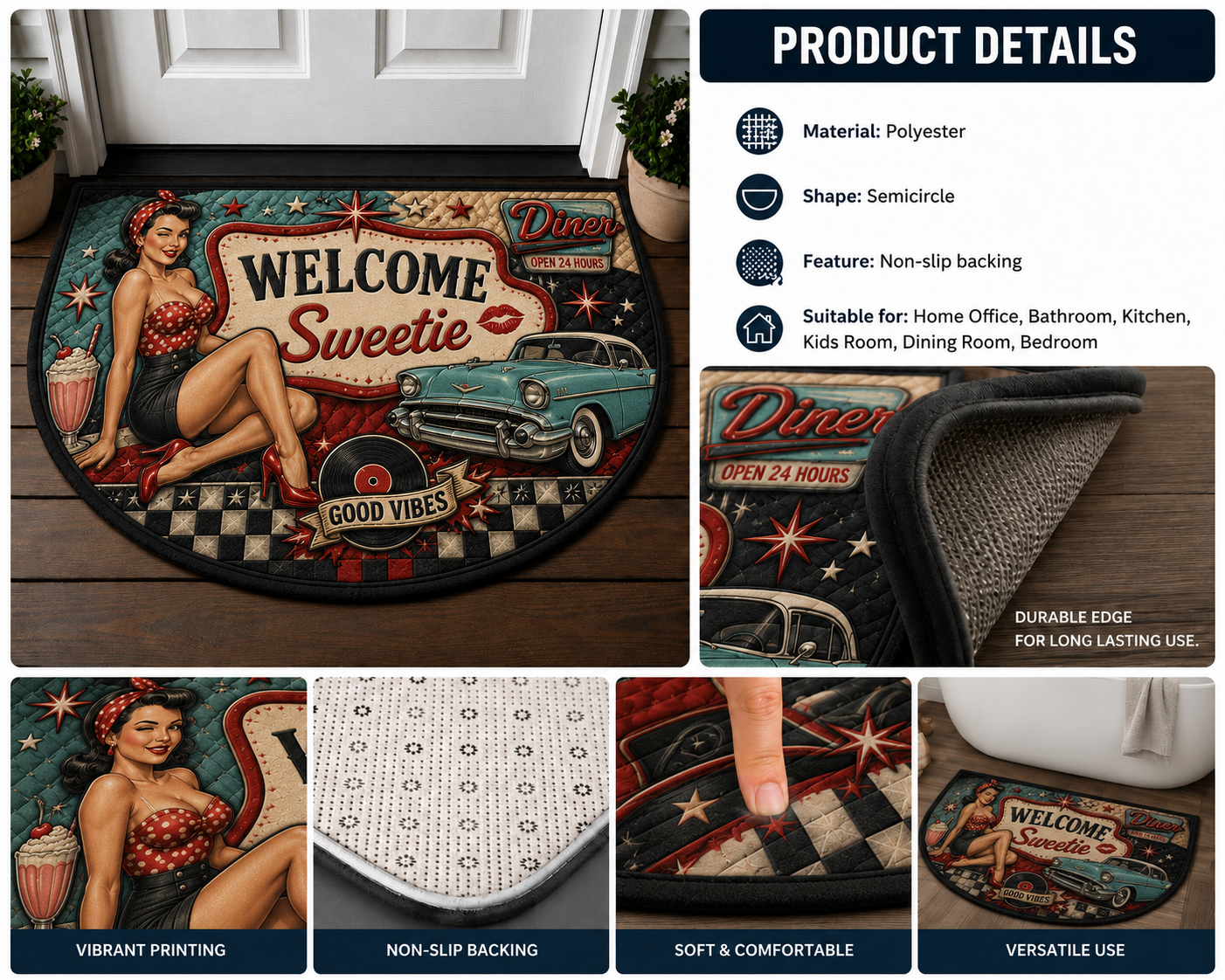 Classic Diner Welcome Mat - Retro 50s Style Kitchen Doormat - 5to9vibe