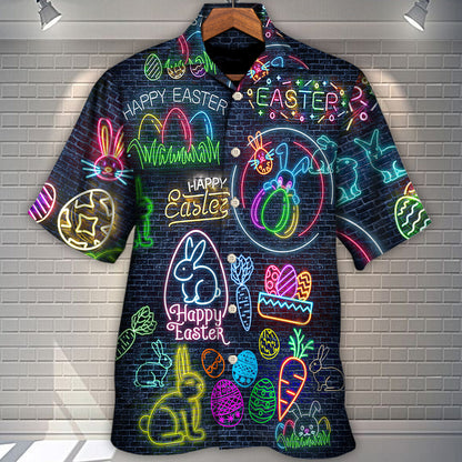 Easter Is Coming Rabbit Neon Style In Black - Hawaiian Shirt 