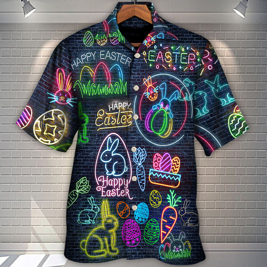 Easter Is Coming Rabbit Neon Style In Black - Hawaiian Shirt 
