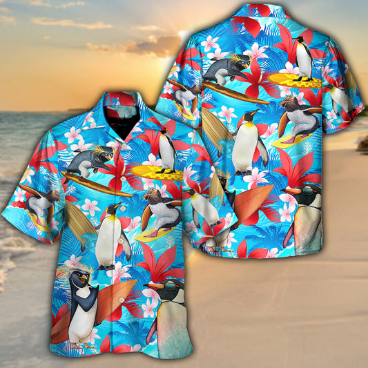 Penguin Funny Color Surf - Unisex Hawaiian Shirt For Men and Women