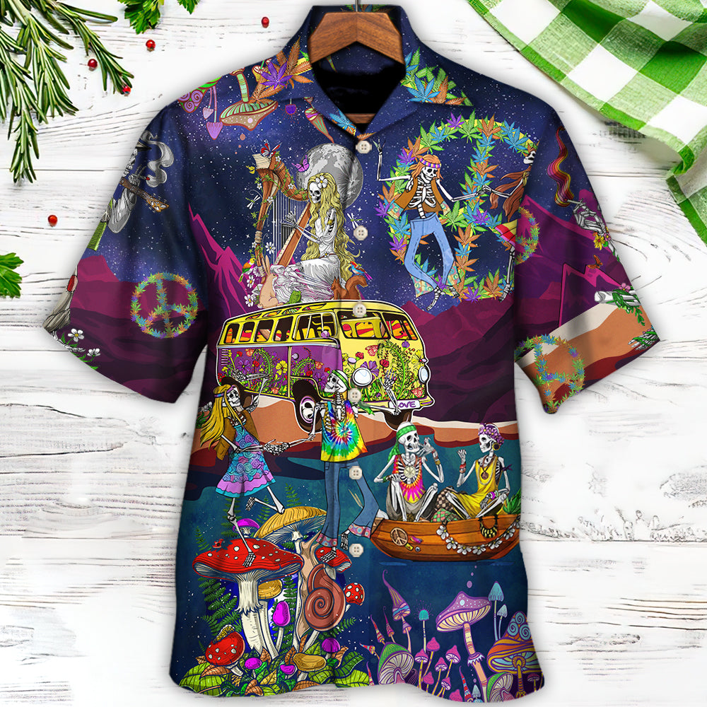Hippie Funny Skull Dacing Moon Night Amazing Style - Hawaiian Shirt 