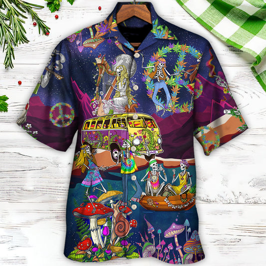 Hippie Funny Skull Dacing Moon Night Amazing Style - Hawaiian Shirt 