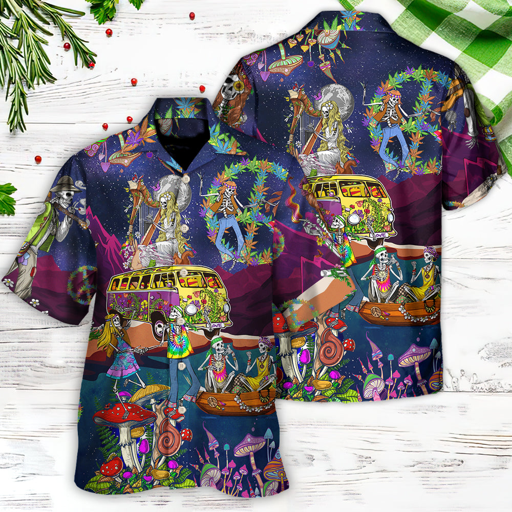 Hippie Funny Skull Dacing Moon Night Amazing Style - Hawaiian Shirt 