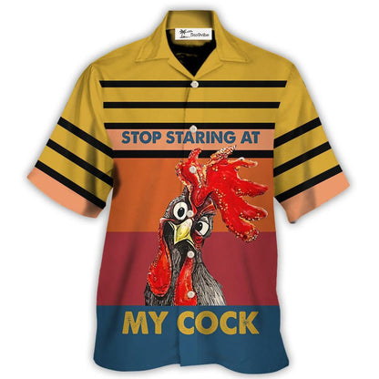 Chicken Rooster Stop Staring At My Cock Horizontal Stripes - Unisex Hawaiian Shirt For Men and Women