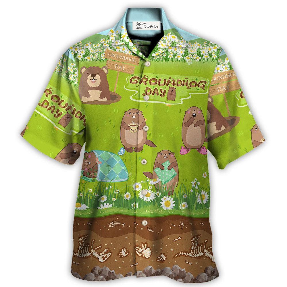 Groundhog Day Happy Spring Day With Grass Flowers - Hawaiian Shirt 