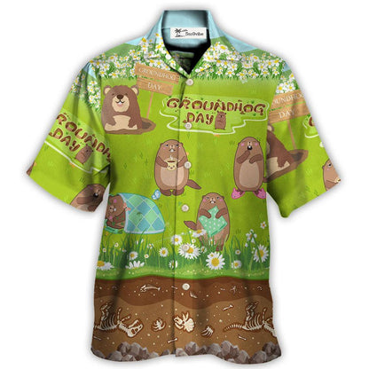 Groundhog Day Happy Spring Day With Grass Flowers - Hawaiian Shirt 