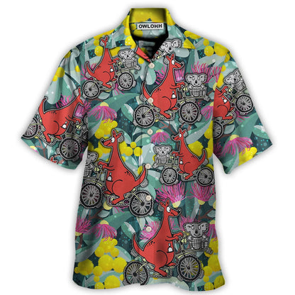Kangaroo And Koala Ride Cycling Flower Art - Hawaiian Shirt 
