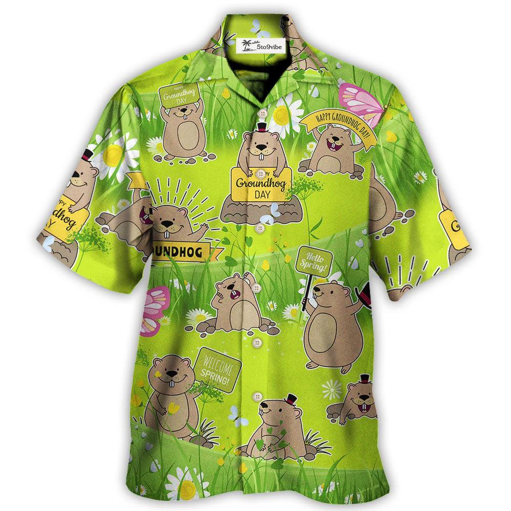 Groundhog Day Happy Spring With Flowers - Hawaiian Shirt 