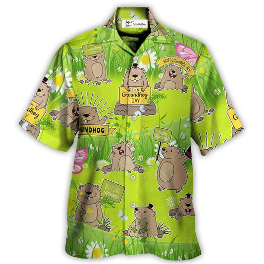 Groundhog Day Happy Spring With Flowers - Hawaiian Shirt 