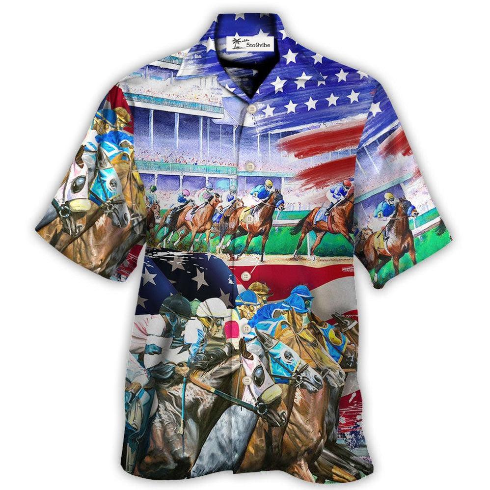 Horse USA Flag Horse Racing Amazing Seat Lover - Hawaiian Shirt 
