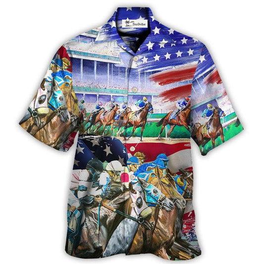 Horse USA Flag Horse Racing Amazing Seat Lover - Hawaiian Shirt 