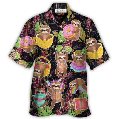 Sloth Cute Funny Tropical Vibe Art - Hawaiian Shirt 