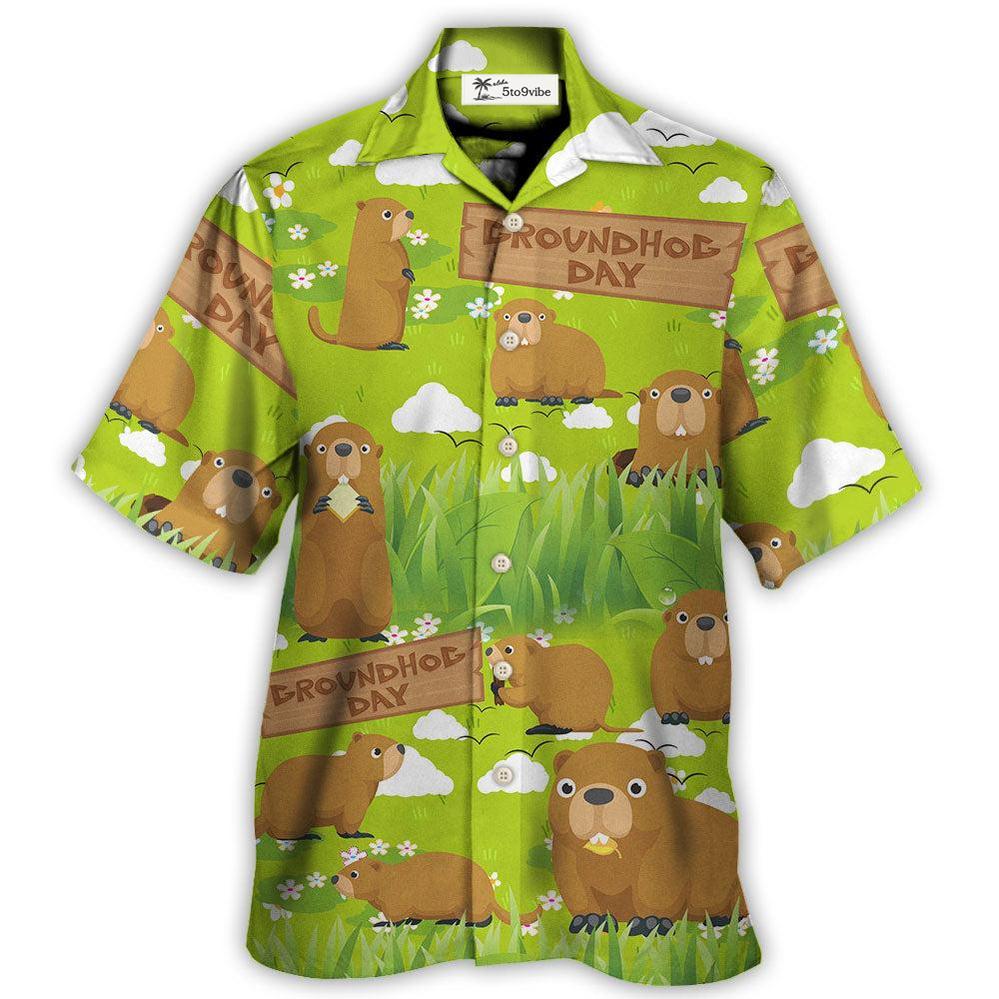 Groundhog Happy Day With Grass Flowers Garden - Hawaiian Shirt 