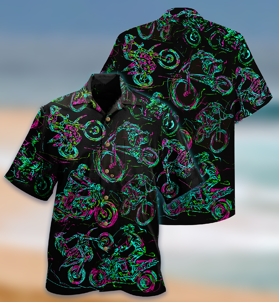 Motorcycle Lover Neon Light - Hawaiian Shirt 