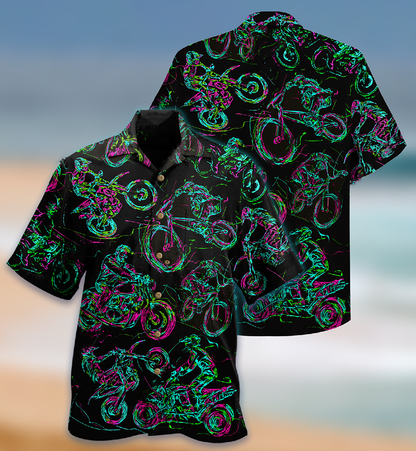Motorcycle Lover Neon Light - Hawaiian Shirt 