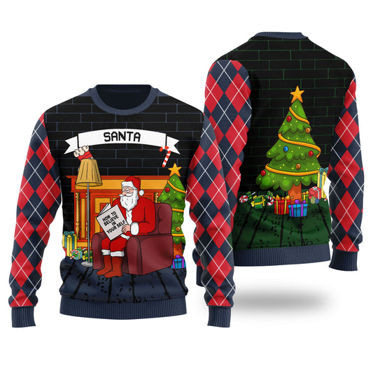 Funny Believe in Yourself Santa Ugly Christmas Sweater Navy