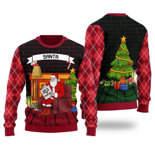 Funny Believe in Yourself Santa Ugly Christmas Sweater Cardinal Red