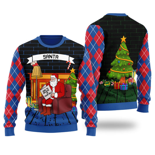 Funny Believe in Yourself Santa Ugly Christmas Sweater Royal