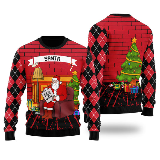 Funny Believe in Yourself Santa Ugly Christmas Sweater Black