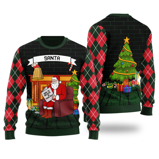 Funny Believe in Yourself Santa Ugly Christmas Sweater Forest Green