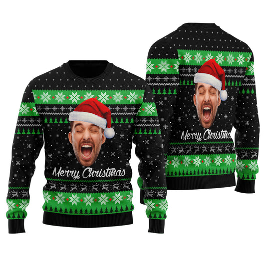 Merry Christmas Custom Face Ugly Sweater Black - Funny Ugly Christmas Sweater