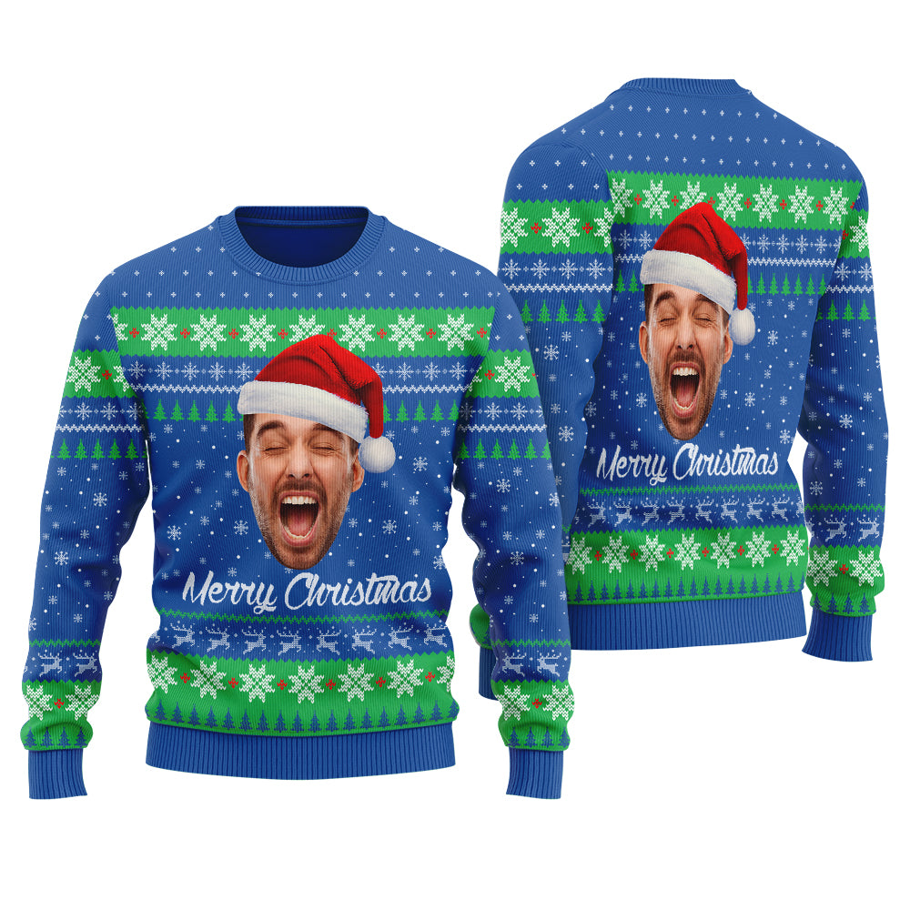 Merry Christmas Custom Face Ugly Sweater Royal