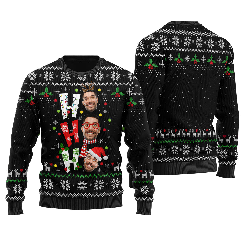 Ho Ho Ho Custom Ugly Christmas Sweater Black - Funny Ugly Christmas Sweater