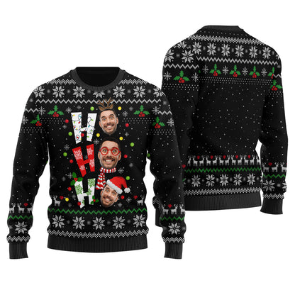 Ho Ho Ho Custom Ugly Christmas Sweater Black - Funny Ugly Christmas Sweater