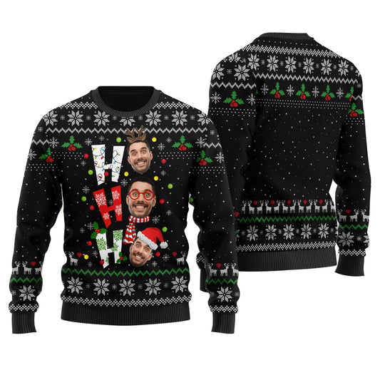Ho Ho Ho Custom Ugly Christmas Sweater Black - Funny Ugly Christmas Sweater