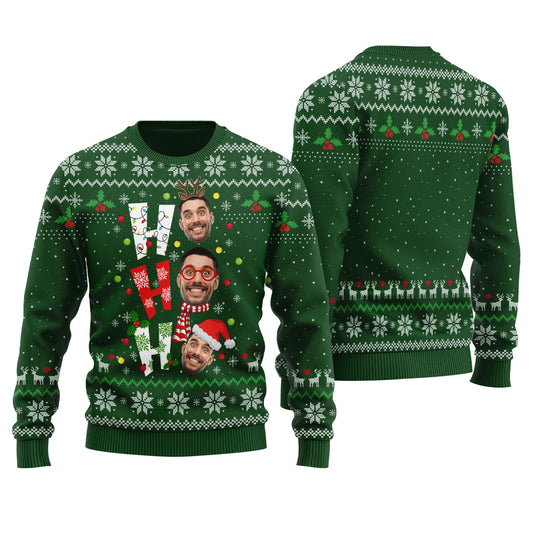Ho Ho Ho Custom Ugly Christmas Sweater Forest Green - Funny Ugly Christmas Sweater