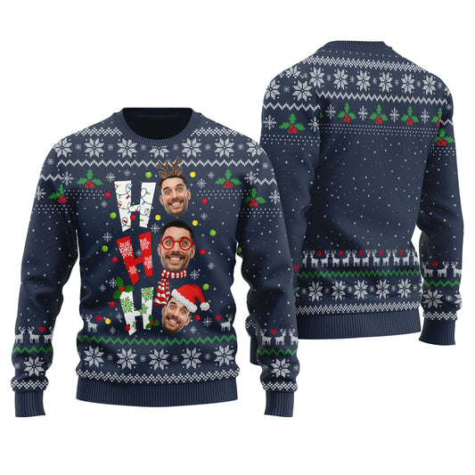 Ho Ho Ho Custom Ugly Christmas Sweater Navy - Funny Ugly Christmas Sweater