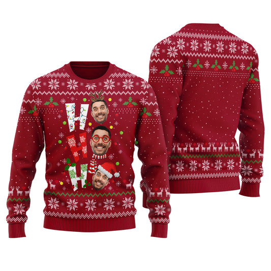 Ho Ho Ho Custom Ugly Christmas Sweater Cardinal Red - Funny Ugly Christmas Sweater