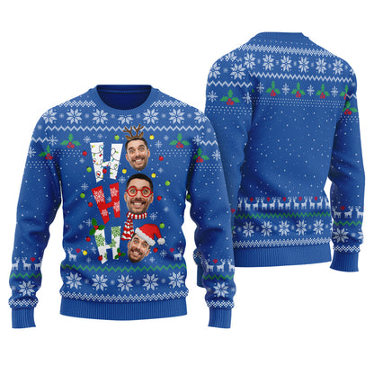 Ho Ho Ho Custom Ugly Christmas Sweater Royal - Funny Ugly Christmas Sweater