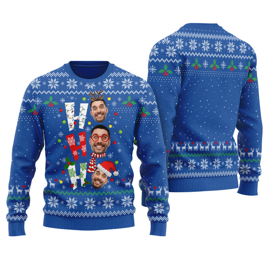 Ho Ho Ho Custom Ugly Christmas Sweater Royal - Funny Ugly Christmas Sweater