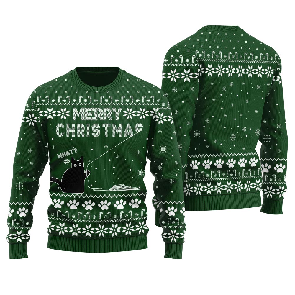 Black Cat Ugly Christmas Sweater Mens