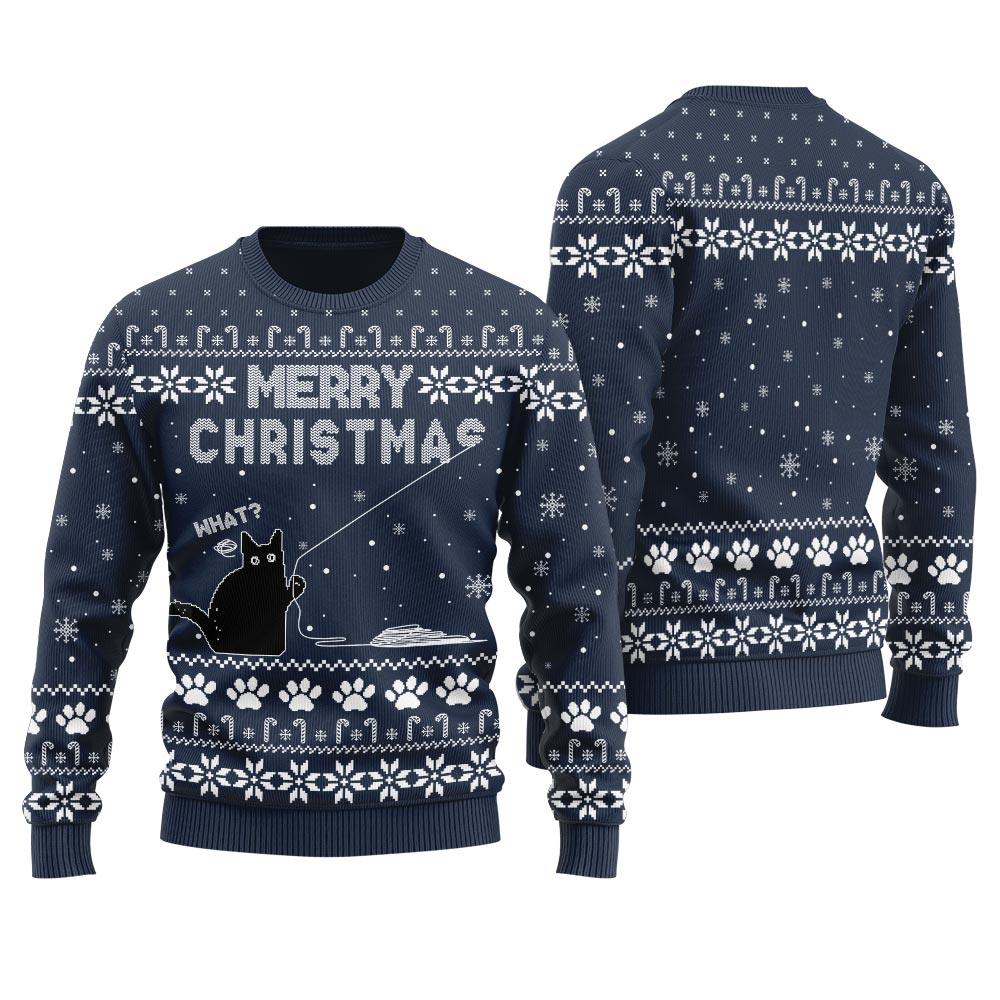 Black Cat Ugly Christmas Sweater Mens