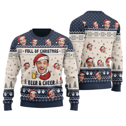 Beer And Cheer Custom Face Christmas Sweater