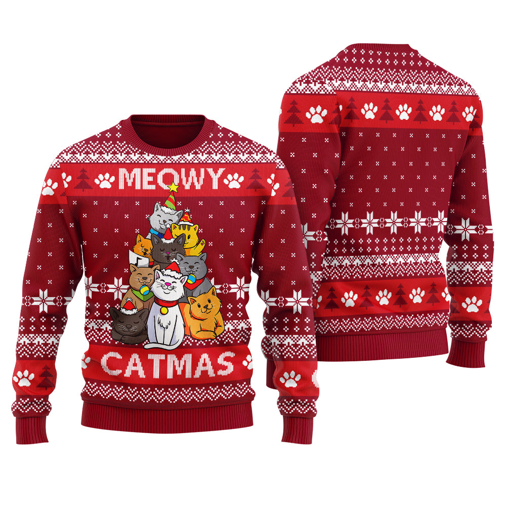 Meowy Catmas Funny Cat Ugly Christmas Sweater Women