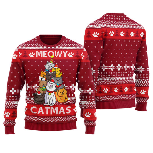 Meowy Catmas Funny Cat Ugly Christmas Sweater Women