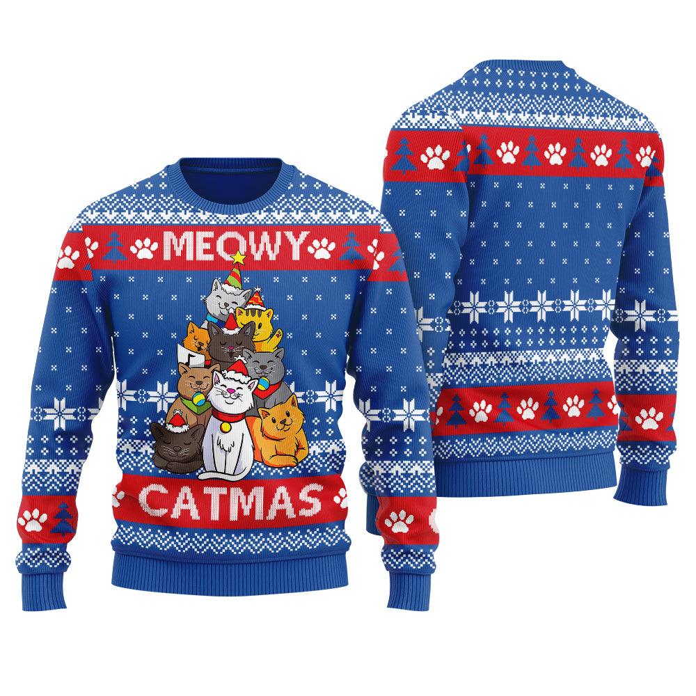 Meowy Catmas Funny Cat Ugly Christmas Sweater Women