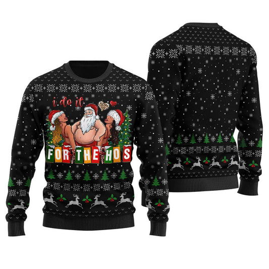 Hilarious I Do It For The Hos Santa Holiday Sweater Women Black