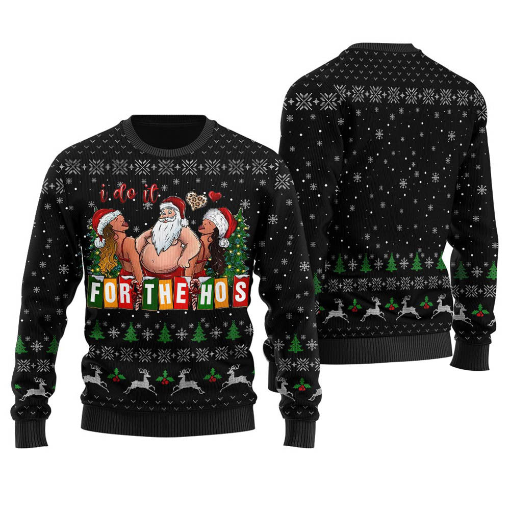 I Do It For The Hos Santa Cute Ugly Christmas Sweater Women Black