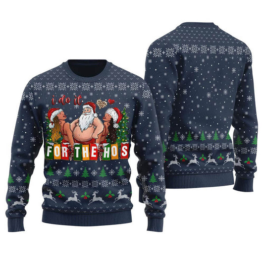 Navy I Do It For The Hos Santa Ugliest Christmas Sweater Ever