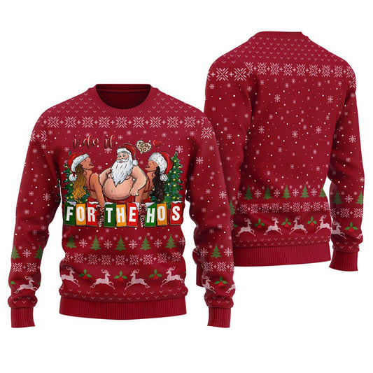 Merry I Do It For The Hos Santa Christmas Sweater Women Cardinal Red