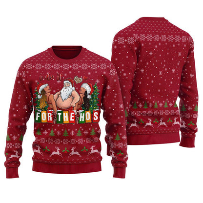 Cardinal Red I Do It For The Hos Santa Funny Ugly Christmas Sweater